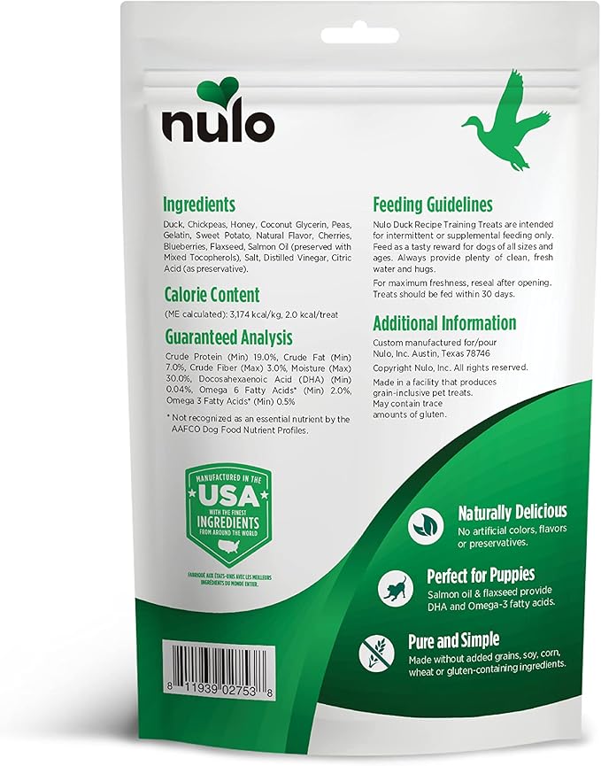 Nulo Freestyle Grain-Free Healthy Dog and Puppy Training Treats, Low Calorie Treats Made with Superfood Boost Ingredients, 2 Calories per Treat, 16 oz. Duck