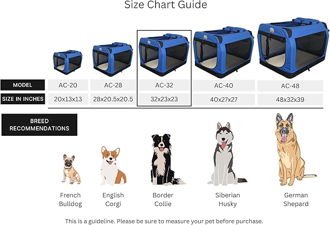 Go Pet Club 32" Soft Collapsible Dog Crate for Dogs, Portable Pet Carrier, Thick Padded Pet Travel Crate for Indoor & Outdoor, Soft Sided Pet Foldable Kennel Cage with Durable Mesh Windows, Blue