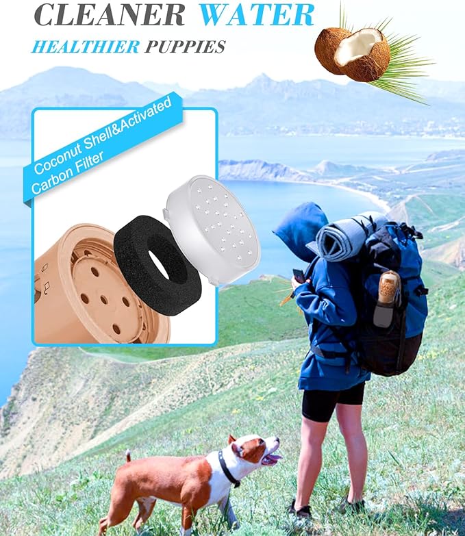 Dog Water Bottle 2 in 1, Leak Proof Portable Pet Water Bottle with Food Container, Outdoor Portable Water Dispenser for Dog, Puppy Supply for Walking, Hike, Camping, Travel(10oz Orange Pink)