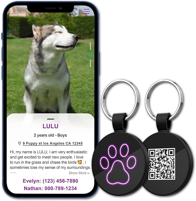 MYLUCKYTAG QR Code Pet ID Tags Dog Tags - Pet Online Profile - Scan QR Receive Instant Pet Location Alert Email