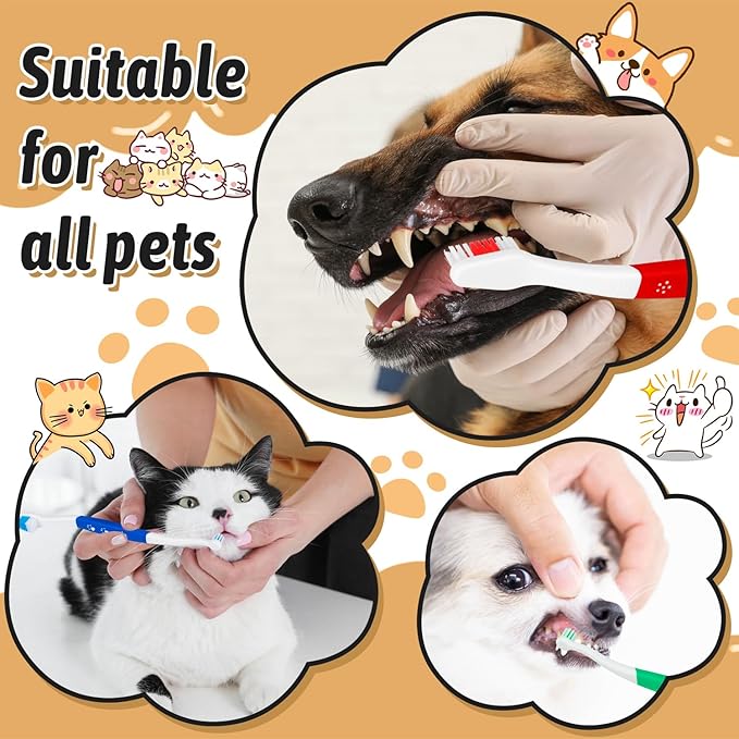 Pet Toothbrush for Dogs, Cats, Double Headed Pet Toothbrush with Soft Bristles, Easy Teeth Cleaning, Non Slip Dog Toothbrushes in Bulk (pack of 3)