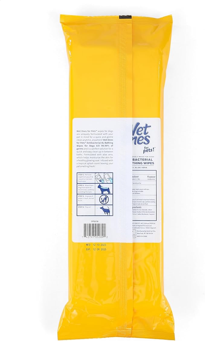 Wet Ones for Pets Multipurpose XL Disposable Pet Bathing Wipes, Tropical Splash Scent | Dog Cleaning Wipes, Extra Large Disposable Dog Wipes, Scented Dog Wipes, 10ct - 3 Pack