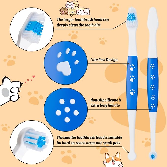 Pet Toothbrush for Dogs, Cats, Double Headed Pet Toothbrush with Soft Bristles, Easy Teeth Cleaning, Non Slip Dog Toothbrushes in Bulk (pack of 3)