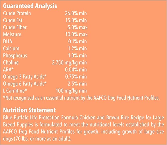Blue Buffalo Life Protection Formula Natural Puppy Large Breed Dry Dog Food, Chicken and Brown Rice 30-lb