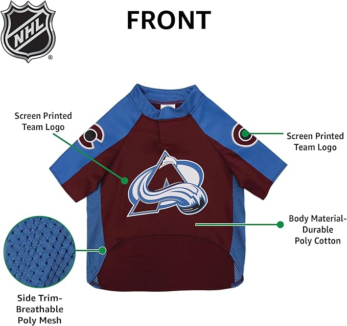 Pets First NHL Colorado Avalanche Jersey for Dogs & Cats, Small. - Let Your Pet Be A Real NHL Fan!