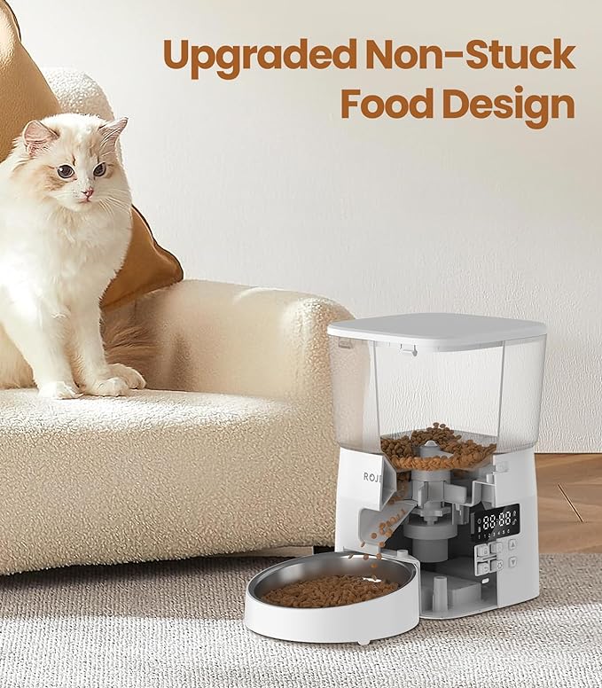 Automatic Cat Feeder,8Cups ROJECO Cat Food Dispenser with Timer,Portion Control Automatic Pet Feeder,Easy Set Up Indoor Use with Stainless Steel Bowl