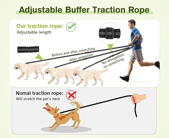 Pecute Hands Free Dog Leash with Pouch, Waist Belt Fanny Pack with Soft Pads, Dual Padded Handles and Durable Bungee for Walking, Hiking, Jogging Biking, and Running (Up to 220lbs) Black