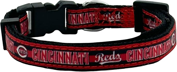 MLB CAT Collar Cincinnati Reds Satin Cat Collar Baseball Team Collar for Dogs & Cats. A Shiny & Colorful Cat Collar with Ringing Bell Pendant