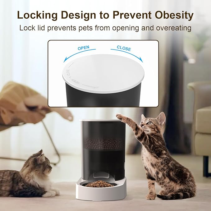 Automatic Cat Feeder, 2.4/5GHz WiFi Automatic Dog Feeder Rechargeable Battery-Operated, APP Control Smart 4L Cat Food Dispenser with 1-10 Meals for Cats and Dogs, Dual Power and Support Alexa