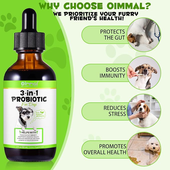 Probiotics for Dogs 60ML for Digestive Health,Natural 3 in 1 Dog Probiotic Drops Supports Gut Immunity Health,Itchy Skin, Allergies, Immunity, Digestive Enzyme for Dog Supplement