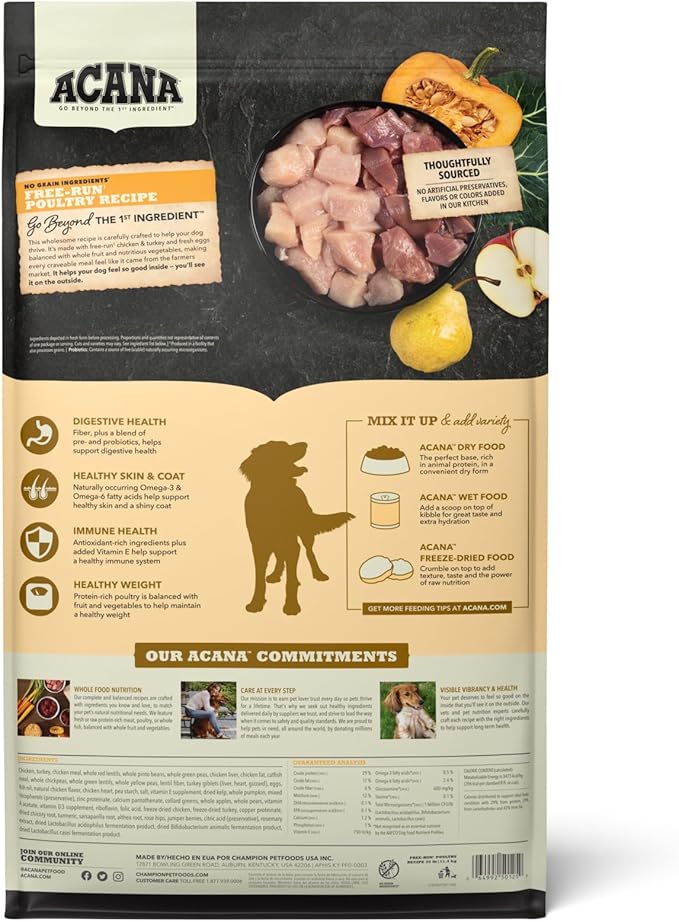 ACANA Grain Free Dry Dog Food, Free-Run Poultry Dog Food Recipe, 25lb