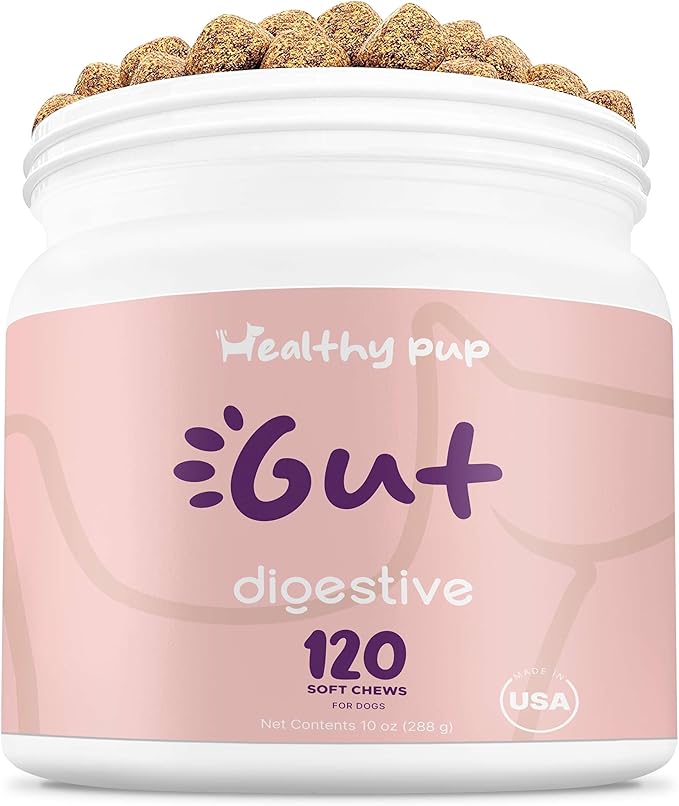 Dog Probiotics and Digestive Enzymes, 120 Delicious Chew Treats for Gut Health, Diarrhea, and Constipation - Hydrolyzes Nutrients for Better Absorption