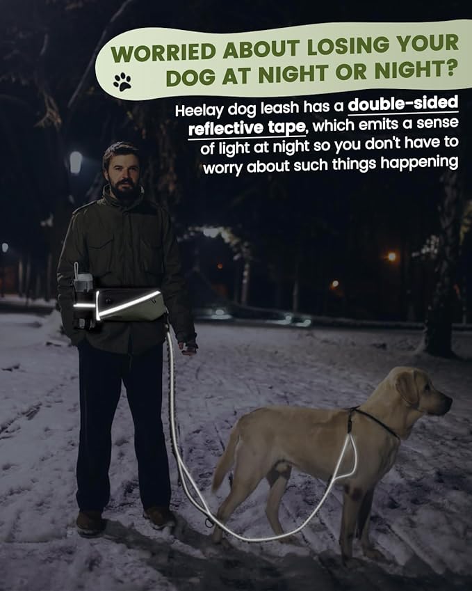 Hands Free Dog Leash for Medium and Large Dogs with Waist Belt Pouch,Dog Running Leash for Training Hiking Jogging Running Walking with Double Handle Bungee | Reflective Stitches Army Green