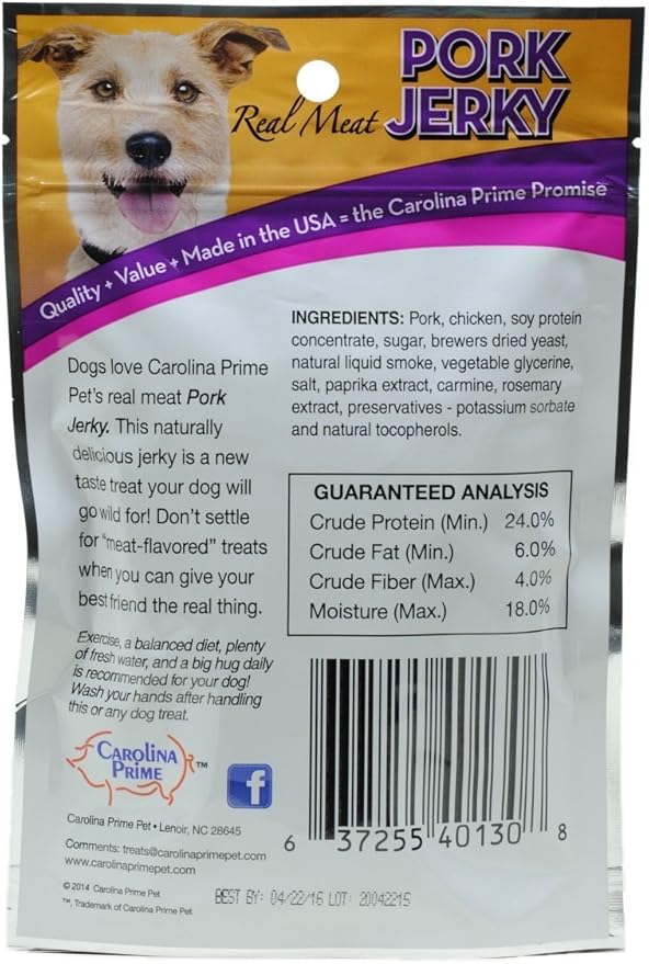 Carolina Prime Pork Jerky Dog Treats, 6oz (Pack of 3)