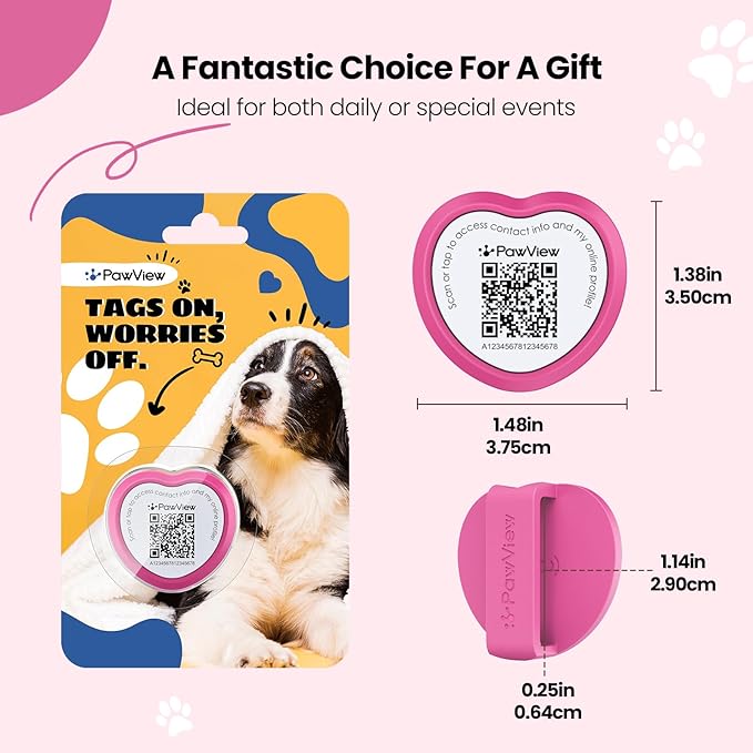 Slide On Dog Tags Personalized for Pets, NFC & QR Code Pet Tag, Silent Silicone Cat Tag for Collars&Harnesses - Scan Alert | Instant Location | Pet Profile | Pet APP Control, Heart-shaped,1 PC