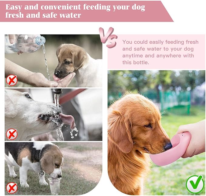 Dog Water Bottle, Lightweigh, Portable Travel Dog Water Dispenser, Puppy Drinking Bowl for Outdoor Walking and Hiking, Puppy Essentials, Dog Stuff - Pet Accessories(12oz, Pink)