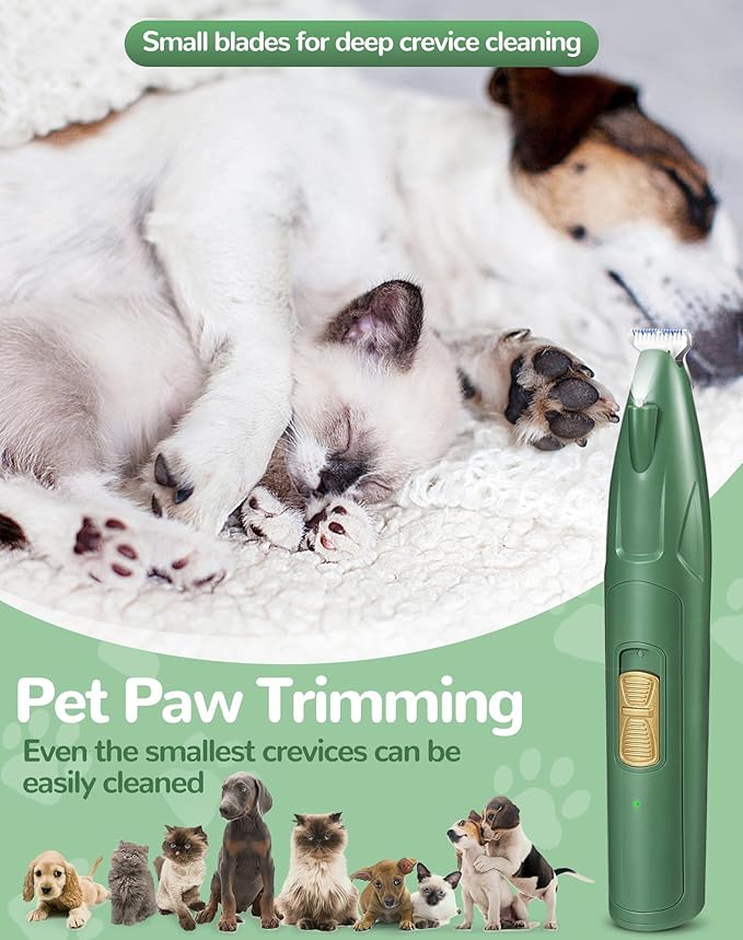 Dog Paw Trimmer with LED Light, 2 Speed Dog Clippers for Grooming Small Dogs, Rechargeable Low Noise Pet Shaver for Trimming Dogs Cats Hair Around Paws, Eyes, Ears, Face, Rump