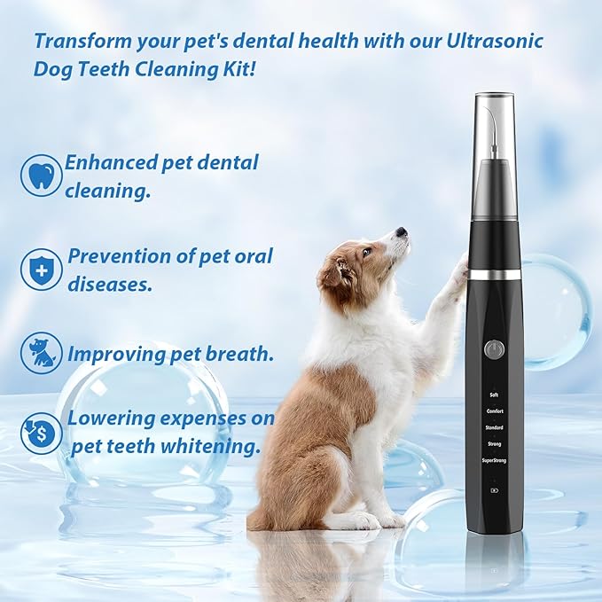 Dog Teeth Cleaning Kit Plaque Remover for Teeth - Pet Puppy Dental Toothbrush Tool-Ultrasonic Cleaner Brushing Care-Teeth Cleaning for Dogs, Dental Tools for Small Large Dogs,Black