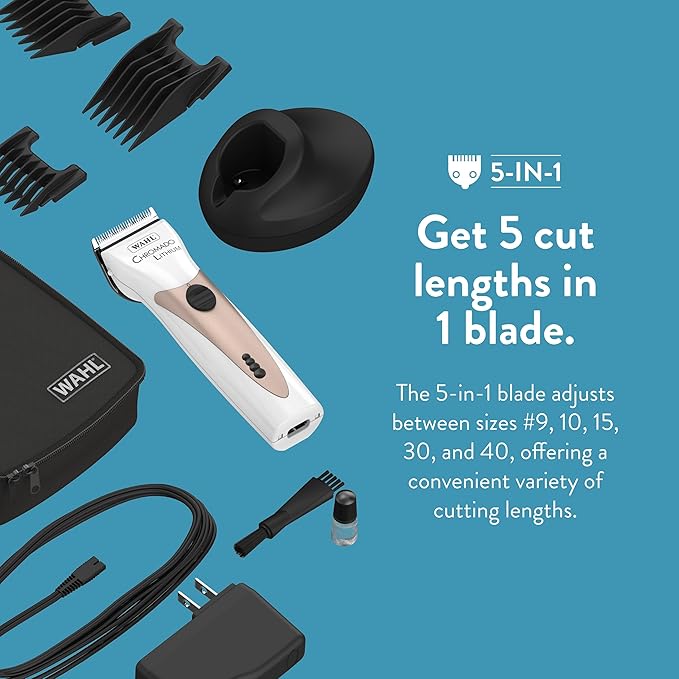 Wahl Professional Animal Chromado Lithium Pet, Dog, Cat, & Horse Corded/Cordless Clipper Kit - White & Rose Gold