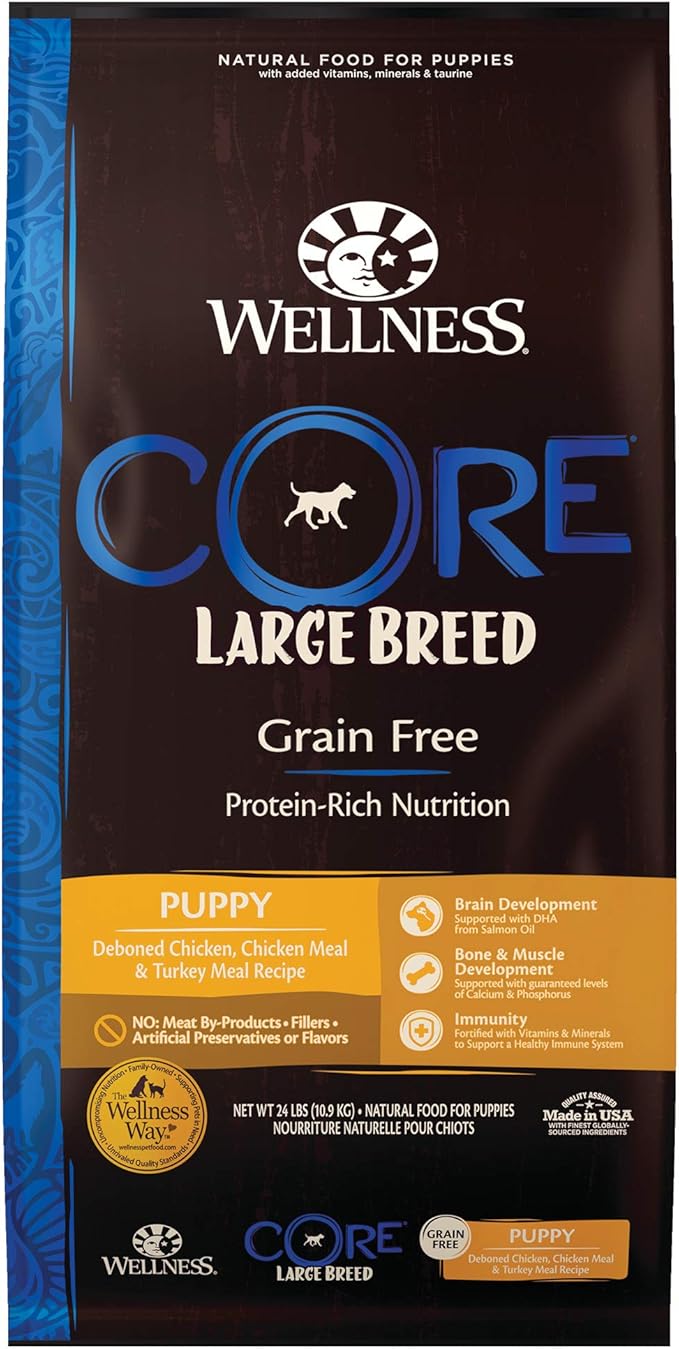Wellness Natural Pet Food Wellness CORE Grain-Free High-Protein Large Breed Dry Dog Food, Natural Ingredients, Made in USA with Real Chicken (Puppy, 24-Pound Bag)