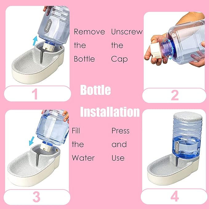 kathson Automatic Cats Water Dispenser 1 Gallon Gravity Dogs Water Station Feeder Large Capacity Pet Drinking Bowls for Kitten Puppy