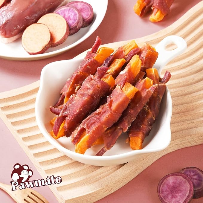 Duck & Double Purple Sweet Potato Wraps Dog Treats, Healthy Low Fat Dog Jerky High Protein Dog Training Treats Dog Snacks Chewy for Small Medium Large Dog 12-15 Counts