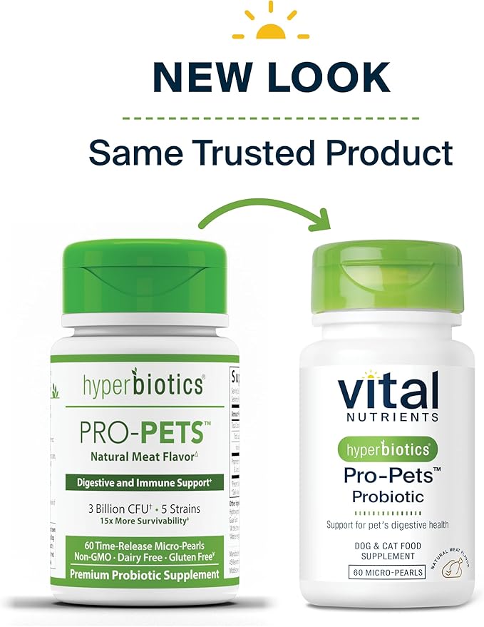 Hyperbiotics Pro Pets Probiotics | Probiotics for Dogs & Cats | Small Micro Sized Chewable Pearl Shaped Tablets | Time Released Delivery | 60 Count