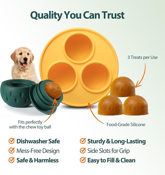 Dog Chew Toy, Interactive Puzzle Treat Dispensing Dog Toy with Silicone Tray Mold to Keep Them Busy, Frozen Fillable Rubber Dog Teething Toy for Small Medium Large Dogs, Sturdy Safe, Easy Clean