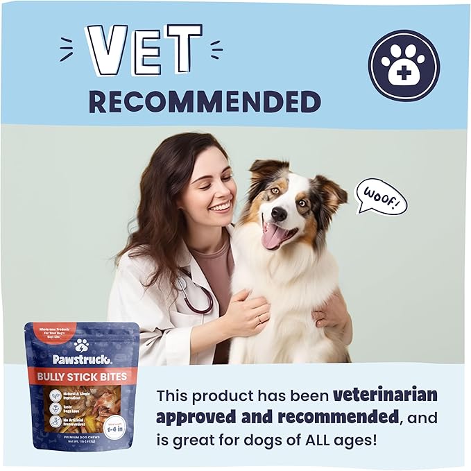 Pawstruck Natural 1-4" Bully Stick Bites for Small Dogs & Puppies – Single Ingredient Digestible Rawhide Free Alternative - High Protein Chew Treat Bones - 1 lb Bag - Packaging May Vary