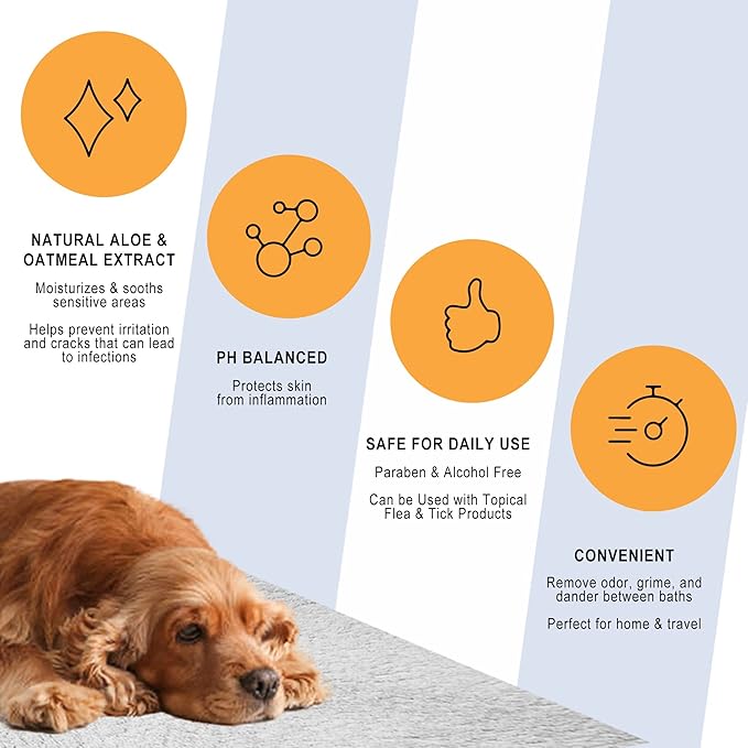Urine Gone Pet Ears, Paws & Butt Cleaning & Moisturizing Wipes for Dogs & Cats - 70 Thick Grooming Wipes