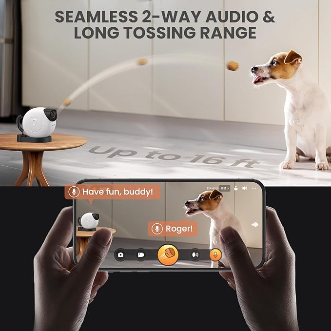 DOG CARE Pet Camera Treat Dispenser with Dog Button, 360° View Smart Dog Camera with Motion Tracking, Barking Alert, Night Vision, 5G WiFi Pan/Tilt Dog Security Camera for Dogs Cats