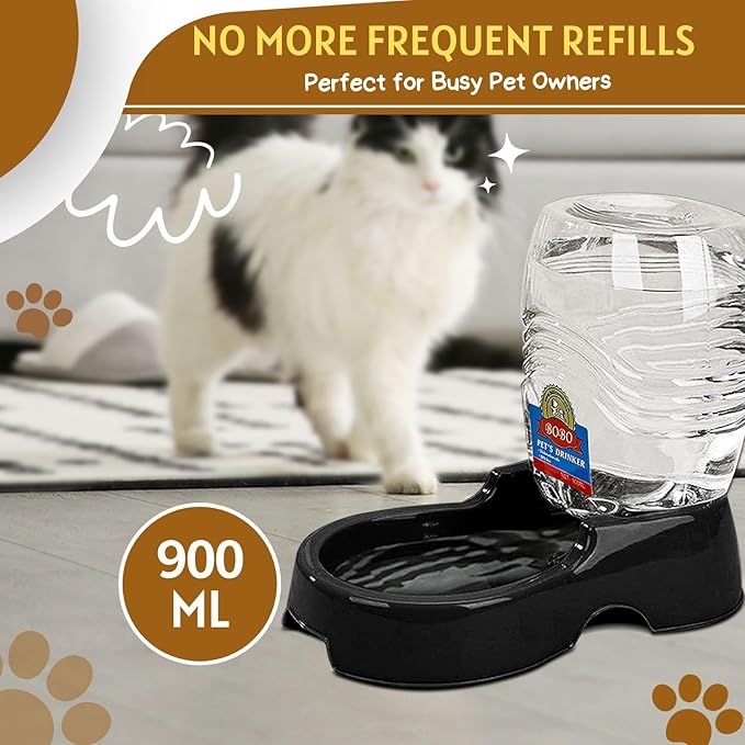 Flexzion Pet Water Dispenser Station, Black (1/4 Gallon) Auto Replenish Gravity Waterer Drinking Fountain Bottle Bowl Dish Portable Stand for Small Dog Cat Animal