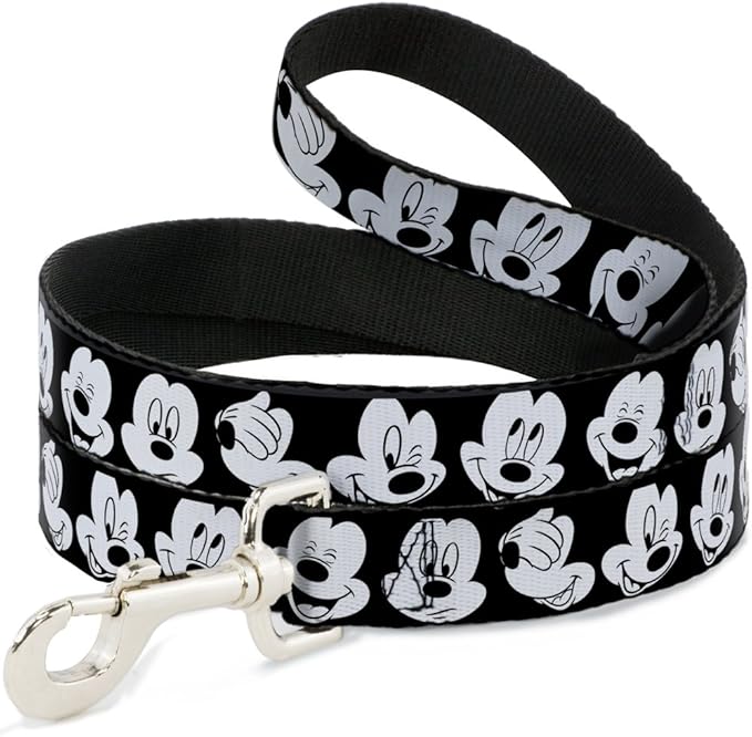 Buckle-Down Dog Leash Mickey Mouse Expressions Close Up Black White 6 Feet Long 1.0 Inch Wide, Multicolor (DL-6FT-WDY155)