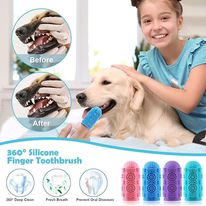 Dog Toothbrush Kit,Finger Toothbrush for Dogs,Toothbrush for Medium Large Dogs,Dog Teeth Cleaning Dental Care, ToothBrush Finger for bigger cats,Pet Toothbrush 4Pack