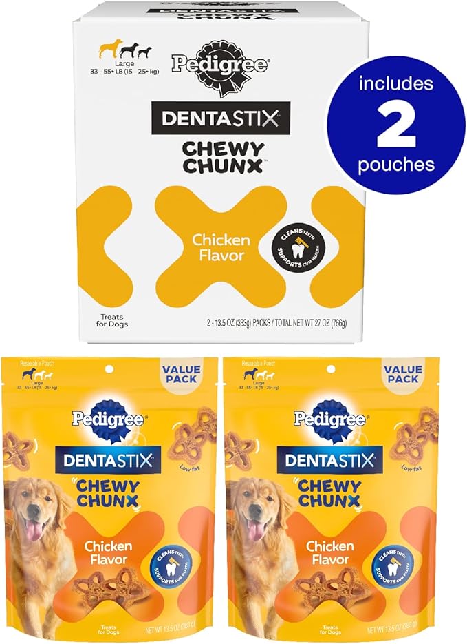 Pedigree DentaStix Chewy Chunx Dental Treats, Large Dog, Multiple Sizes 13.5 Ounce (Pack of 2)