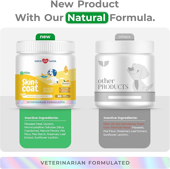 Omega 3 Fish Oil for Dogs - 90 Soft Chews - with Cod Liver Oil, Algae Oil, EPA & DHA Fatty Acids for Dog Shedding, Itchy, Dry Skin, Joint & Heart Support (Soft Chews)