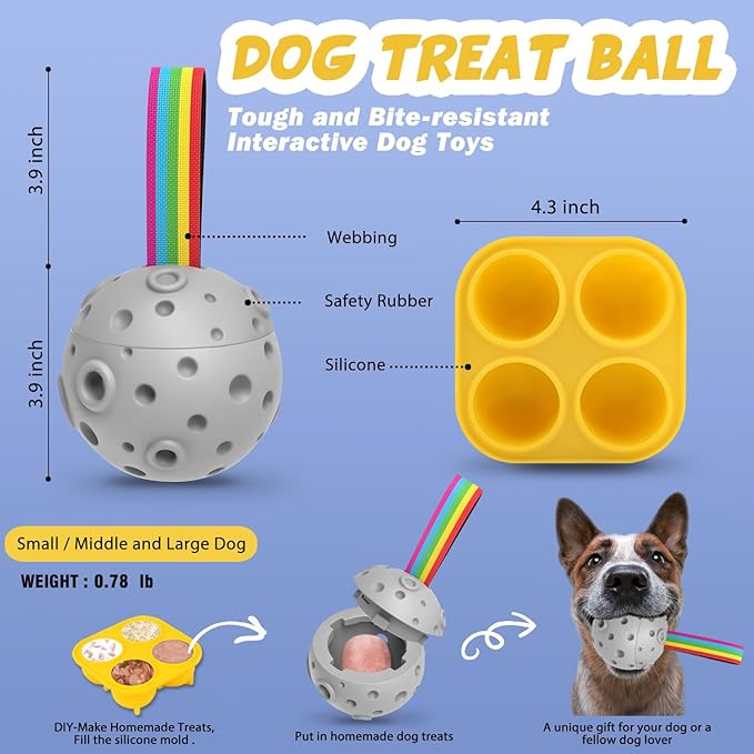 Dog Puzzle Toy, Frozen Fillable Dog Food Dog Enrichment Toys to Keep Them Busy,Treat Dispensing Dog Toy,Dog Ball Toys for 10-80Lbs,Safety Rubber Dog Chew Toys,Easy to Clean Interactive Dog Treats Toy