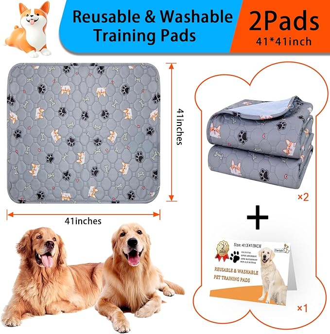 Washable Pee Pads for Dogs - Super Absorbent Reusable Puppy Pads 2Pack 41''x41'' Waterproof Dog Pee Pads Non-Slip Whelping Pads Leakproof Urine Pet Training Pads for Potty Wshable Puppy Pads