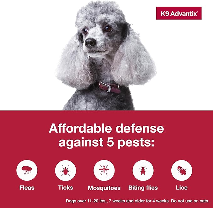 K9 Advantix Flea, Tick & Mosquito Prevention for Dogs 11-20 lbs. | Flea Drops for Medium Dogs | Apply Monthly | 2 Treatments