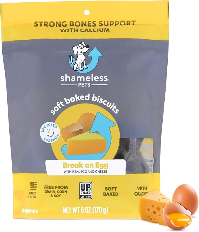 Shameless Pets Soft-Baked Dog Treats, Break an Egg - Natural & Healthy Dog Chews for Strong Bones Support with Calcium - Dog Biscuits Baked & Made in USA, Free from Grain, Corn & Soy - 1-Pack