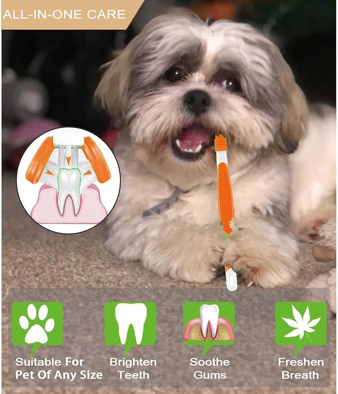Dog Toothbrush Set,360º Finger Toothbrush for Pet Teeth Cleaning,Puppy Tooth Brushing Kit,Small Dog&Cat Tooth Brushes with Soft Bristles/Triple Head/Dual Side Toothbrush for Kitten Oral Dental Health
