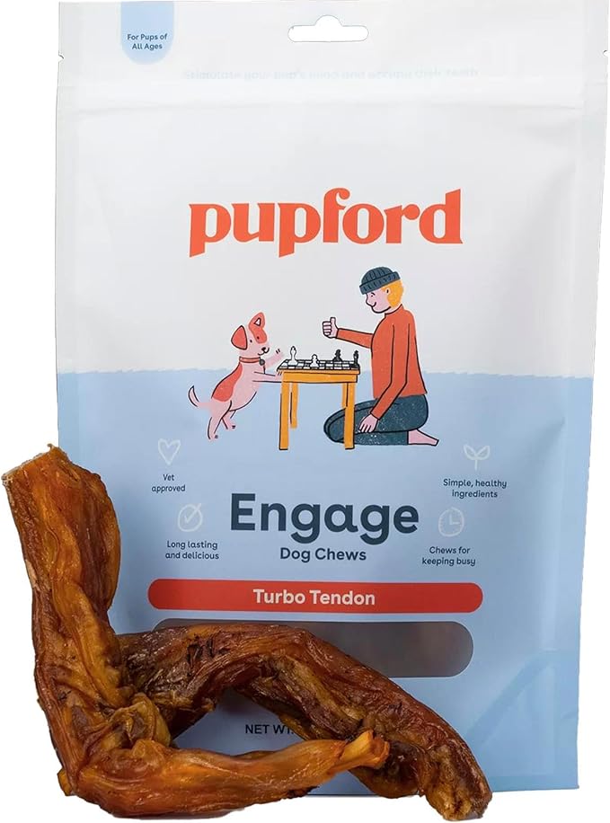 Pupford Beef Tendon Chews for Dogs | Cleans Teeth, Teaches Proper Chewing & Contains Glucosamine to Help Joints | Extra Thick, Long-Lasting, Natural Ingredients, Low Calorie (Turbo, 5 Count)