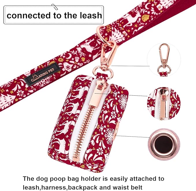 ARING PET Dog Waste Bag Dispenser, Cotton Doggy Poop Bags Holders Attach to Any Leashes, Portable Washable Christmas Pet Waste Pouch Dispenser with Metal Zipper