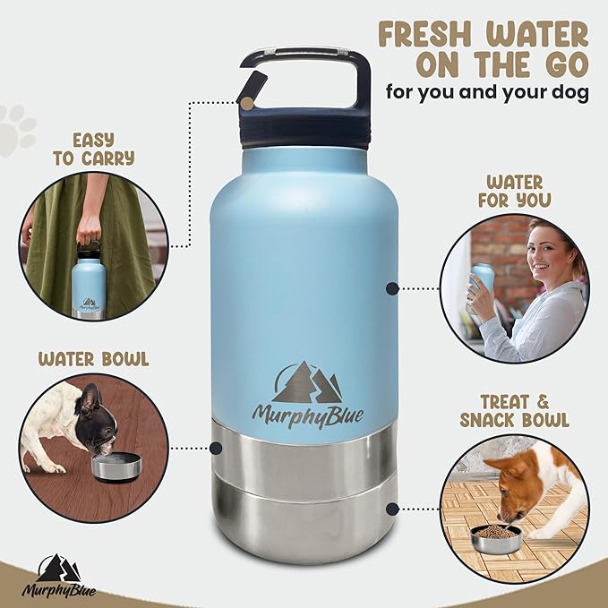 Dog Water Bottle | 32 Oz. Dog Travel Water Bottle | Lid w/Built-in Carabiner | Portable Dog Water Bottle | Portable Dog Water Bowl | Water Bottle for Dogs | Dog Water Bottle Portable