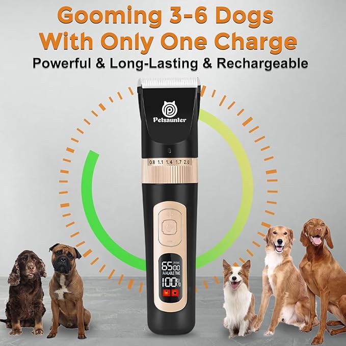 Dog Clippers for Grooming Kit, 4-Speed & LCD, Low Noise Electric Dog Trimmer for Grooming, Cordless Rechargeable Dog Hair Clippers, Quiet for Dogs & Pets with Thick or Heavy Coats(C95 Set)