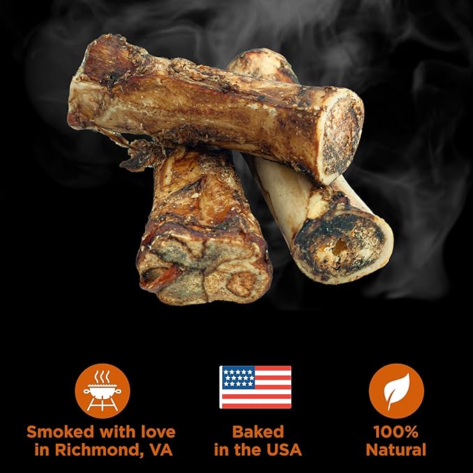 Best Bully Sticks Hickory Smoked Marrow Bones for Large Dogs, 3 Pack - USA Smoked & Packed - No Additives Beef Dog Treats - Long Lasting Dog Chews
