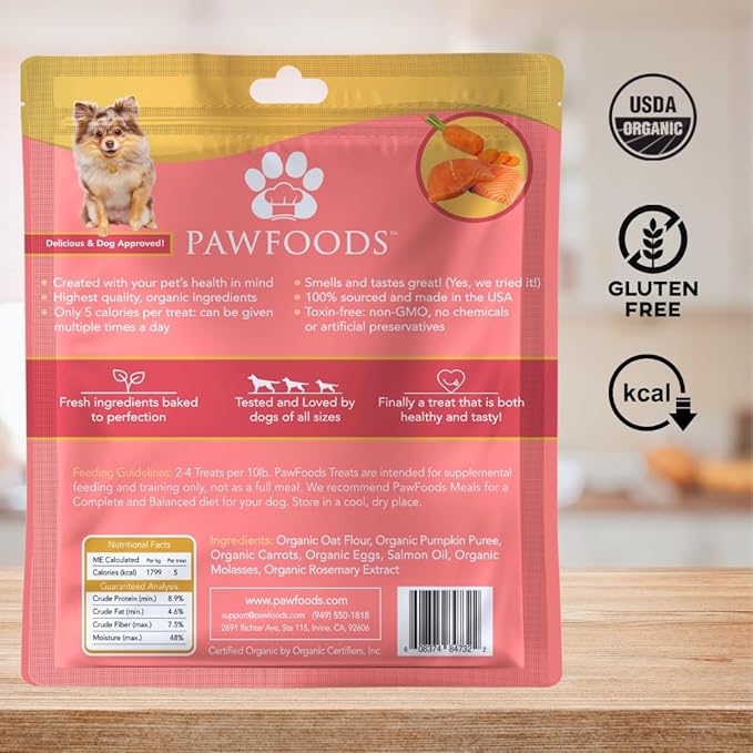 Salmon Dog Treats - Organic Dog Treats with Salmon - Shiny Coat Healthy Skin, Omega 3 & 6, Low Calorie Dog Training Treats, Healthy Dog Treats - Approx. 60 Treats Per Bag - 170g - Made in USA