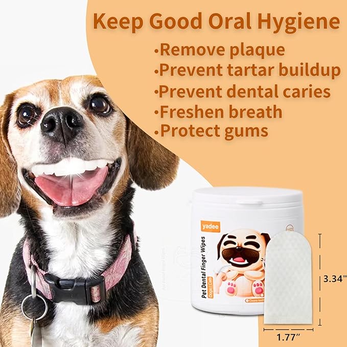 Dog Teeth Cleaning Finger Wipes, 100 Count Dog Dental Wipes for Cats & Dogs, Pet Dental Care Wipes To Freshen Breath, Reduce Plaque, Prevent Tartar Build-up A024711US3