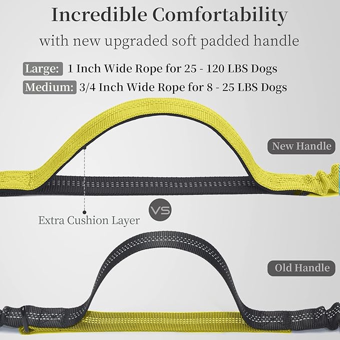 iYoShop Hands Free Dog Leash with Zipper Pouch, Dual Padded Handles and Durable Bungee for Walking, Jogging and Running Your Dog (Large, 25-120 lbs, Yellow)