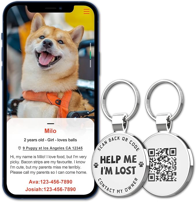 MYLUCKYTAG QR Code Pet ID Tags Dog Tags - Pet Online Profile - Scan QR Receive Instant Pet Location Alert Email